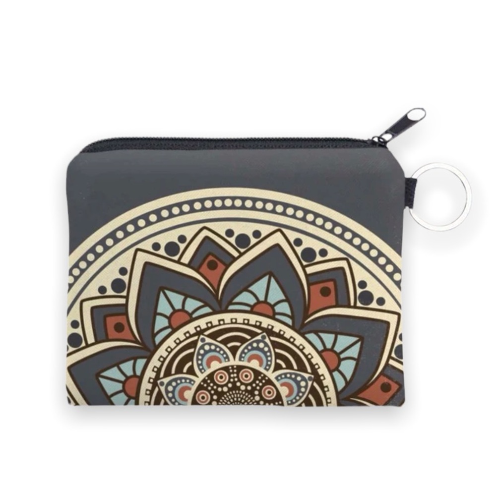 New Bohemian Mandala Graphic Blue Red Tan Artistic Multicolour Coin Purse - Picture 1 of 8